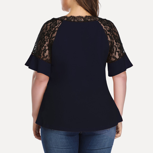 Playera De Mujer, Talla Grande, De Chifón, Cuello En V, Enca