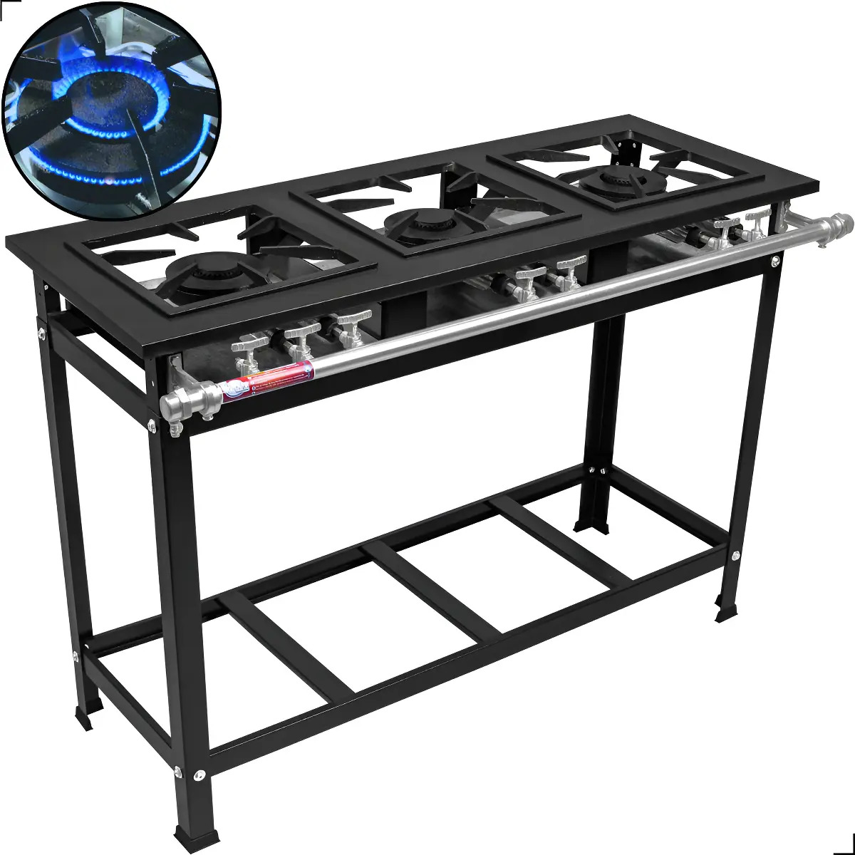 Fogao Industrial 3 Bocas Queimadores Chama Dupla Baixa Pressão Economy Restaurante Profissional A Gás Reforçado Marca Cozinha Gourmet