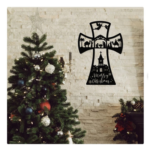 Cuadro Decorativo Cruz Belen Navidad Grande Madera