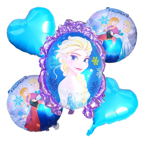 Set De 5 Globos Metalicos Elsa Y Ana Frozen Decorativos