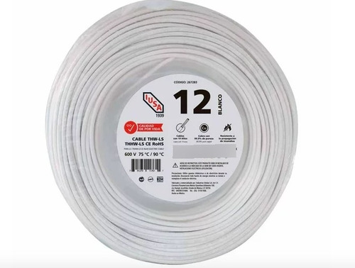 20 Mts Cable Calibre 12 Thw Color Blanco Marca Iusa