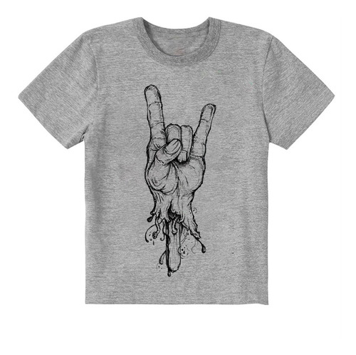Camiseta Infantil Cinza Mao Rock And Roll