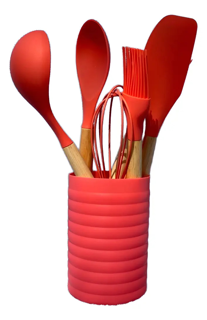 Kit Utensílios De Cozinha 7 Peças De Silicone - Home-land Cor Salmon
