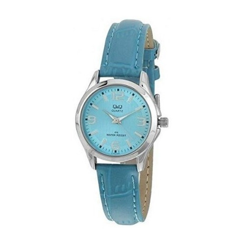 Reloj Q&q Dama C193j Agente M Malla Celeste Bisel Acero Fondo Mismo Que La Malla