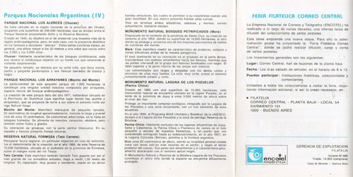Imagen 2 de 2 de Argentina Volante Filatélico Parques Nacionales 4° = Fauna