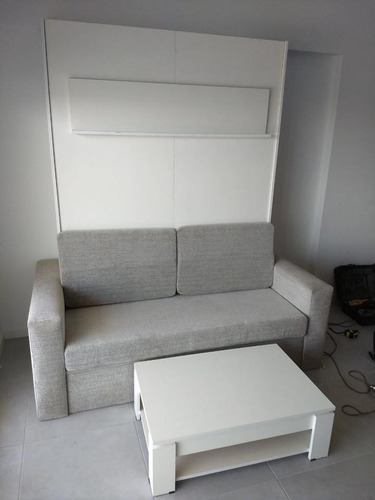 Cama Rebatible C/ Sillón Baulera Tapizado Y Mesa Ratona