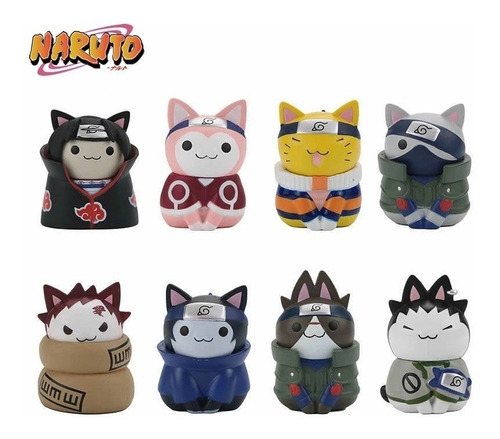 Naruto Gato - Set De 8 Figuras De Tipo Gatito Naruto (5 Cm)