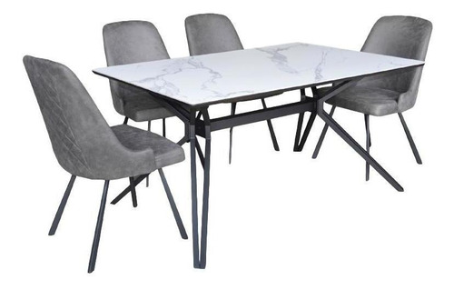 Mesa De Comedor Dt7040 Blanco Këssa Muebles Color de las patas Acero