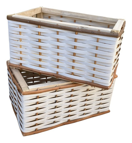 Canasto Organizador Mimbre Zuncho 30x20x15 Con Funda Blanco