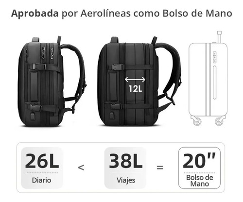 Mochila Maleta Impermeable Antirrobo Expansible 35l Usb