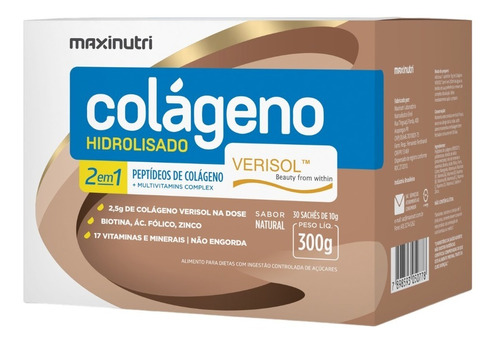 Suplemento em pó Maxinutri  Colágeno Hidrolisado 2 em 1 Verisol colágeno Colágeno Hidrolisado 2 em 1 Verisol sabor  natural em caixa de 300g 30 un