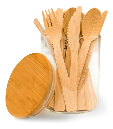 Cubiertos Desechables De Bambú Biodegradable 150 Piezas