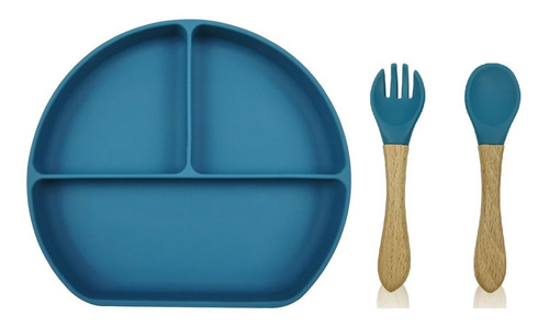 Plato Silicona C/cuchara Y Tenedor Antideslizante Colores Color Azul Marino