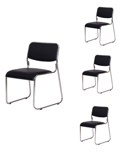 Kit 4 Cadeiras Escritório Interlocutor Base Fixa Confortável Cor Preto