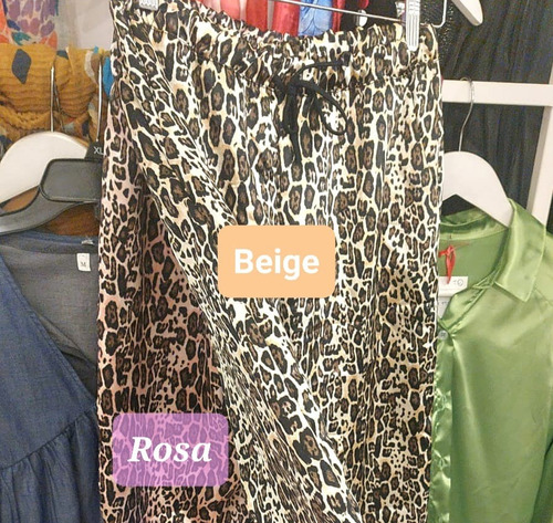Pantalón Mujer Animal Print Satinado Cintura Elástica Recto