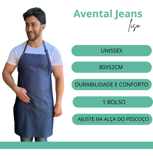 Kit 10 Avental Jeans Sem Couro Garçom Lanchonete Cor Azul Desenho do tecido Liso