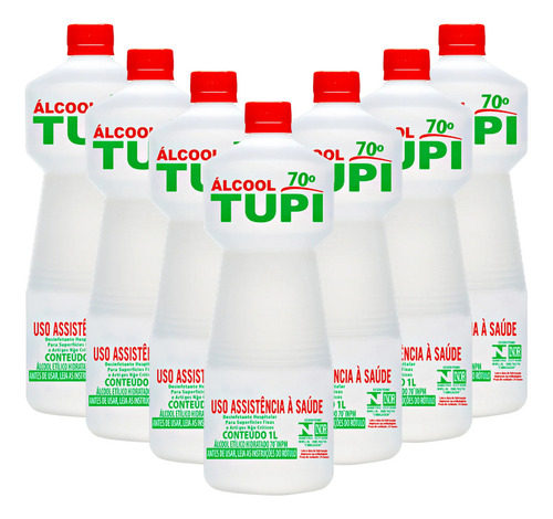 Kit 7l Álcool 70 Tupi 99% Antibactericida Limpeza Antigerme