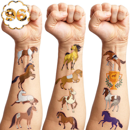 Tatuajes Temporales De Caballo Para Niños 96pcs Suministros 