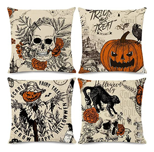 Halloween Pillow Covers 18x18 Inch Set Of 4 Halloween P...