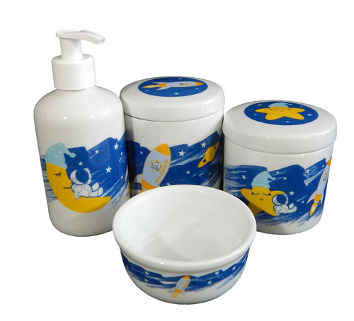 Kit Higiene Astronauta Azul Porcelana Bebe Molhadeira Pgel