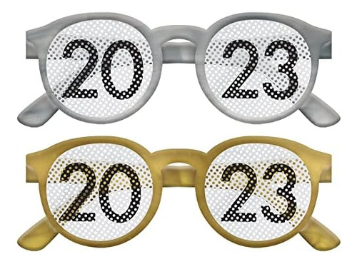 2023 Gafas Impresas De Año Nuevo | Negro, Plata Y Oro | 8 Pi