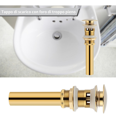 Contra Lavabo Tipo Push Pop Up Sin Rebosadero Mate Dorado
