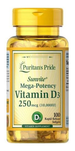 Vitamina D3 10000iu Puritans Pride 100 Cáp. Importado De Usa