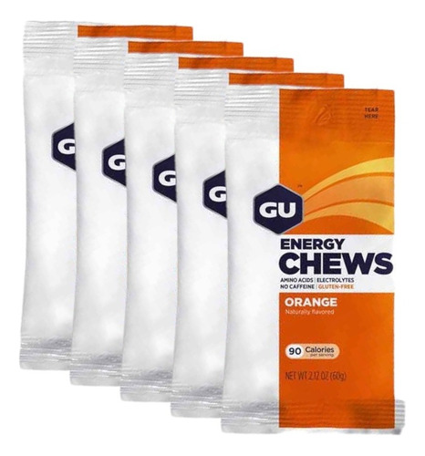 Gomitas Energéticas Gu Chews // Pack 5 Sobres De 12 Gomitas Sabor Orange 5 Pack