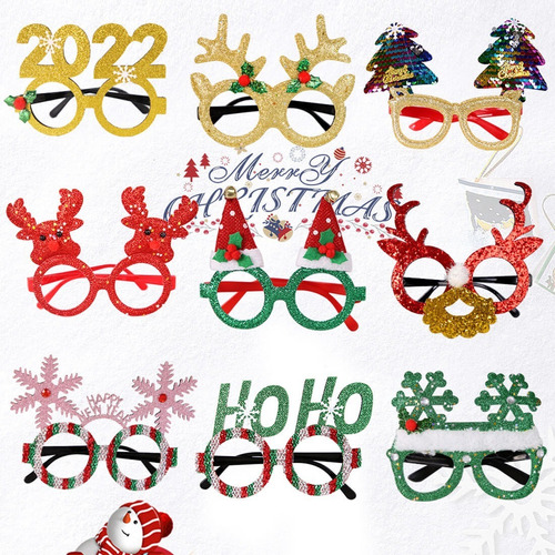 Lentes Navideñas Disfraz Adornosdecoracion Fiesta 9 Piezas