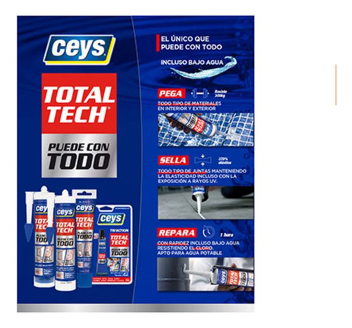 6 X Total-tech Adhesivo Sellador Blanco Cartucho 290ml