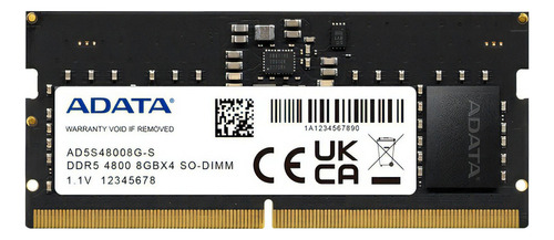 Memória RAM portátil Ddr5 Adata 4800 MT/s de 8 GB, 1 módulo
