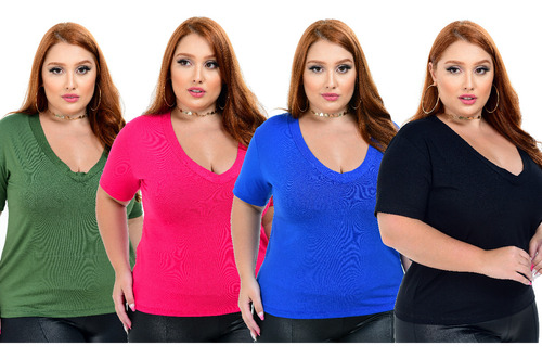 Kit 5 Baby Look Camiseta Feminina Basica Plus Size G1 Ao G3