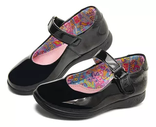 Zapato Escolar Para Niña Distroller Charol Negro Con Velcro
