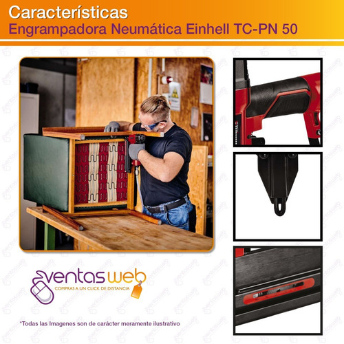 Imagen 3 de 7 de Engrampadora Clavadora Neumatica Maletin + Clavos + Grampas
