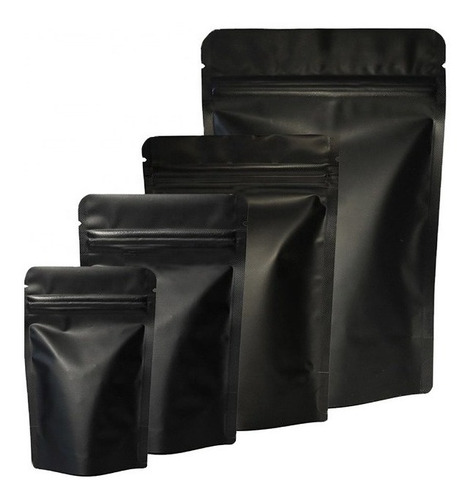 Imagen 1 de 7 de 100 Bolsas Stand Up Pouch Con Cierre Negro Mate De 250 Grs
