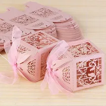 Comprar 50pcs Rosa Amor Corazón Boda Favor Dulces Cajas Regalo Cajas