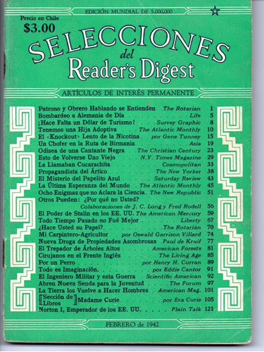 Revista Selecciones Del Reader´s Digest Nº15 Febrero 1942