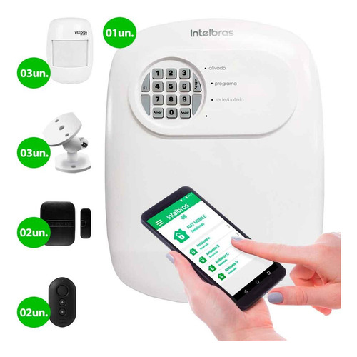 Kit Alarme Anm 24 Net Intelbras +3 Ivp 2000 Sf +2 Sensor Mag Branco