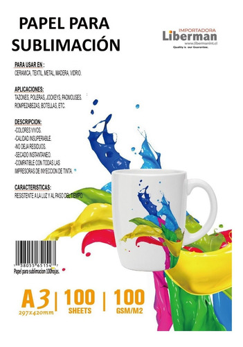 Papel De Sublimacion A3*100 Hojas Ultra Premium