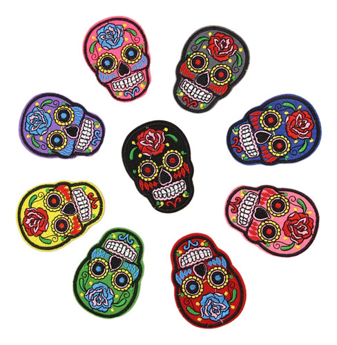 8 Piezas Diseño De Calavera Coser Parches Bordados Apliques