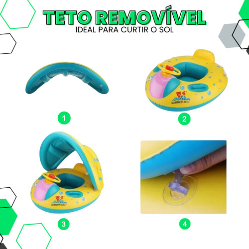 Boia Bote Carrinho Bebê Infantil Inflável Piscina Cobertura Removivel Proteção Com Volante Pop Imports