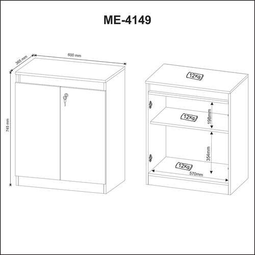 Balcão Escritório com Chave 60cm ME4149 Amêndoa/Preto Tecnomobili