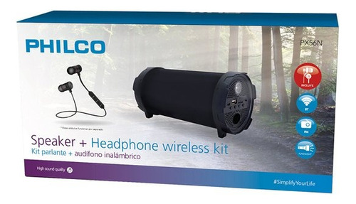 Bazooka Bluetooth Con Audifonos Px56 Philco Negro