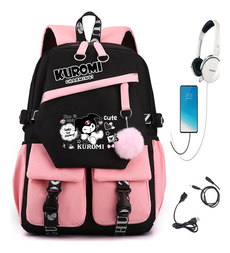 Mochila escolar de grande capacidade Kuromi Melody, mochila escolar para meninas da Escola Primária Sanrio Kuromi, cor 2024, rosa