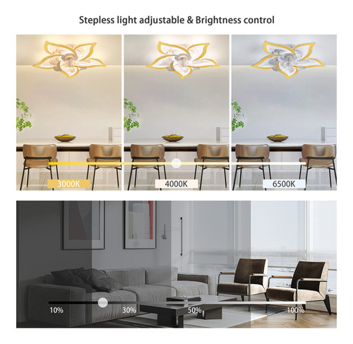 Ventilador De Techo Garwarm Con Lampara LED Abanicos Con Control Remoto 50w Dorado