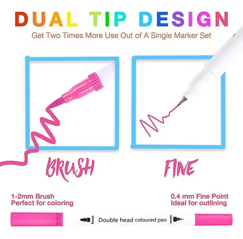 Caneta Brush Pen Ponta Dupla 100 Cores Estojo Para Desenh