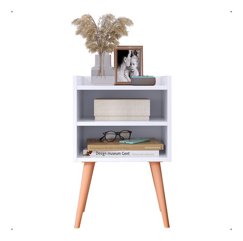 Mesa De Cabeceira Criado Quarto Bide Cama Com Pés Retrô Nova Decor Premium Brilhante Branco
