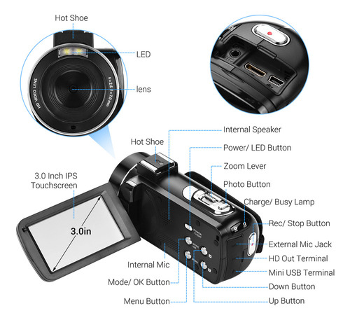 Cámara De Video 4k Digital Profesional De Mano