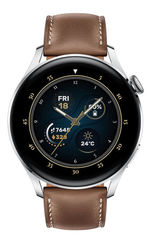 Huawei Watch 3 Classic 1.43" com rede móvel caixa 46mm de  aço inoxidável e cerâmica  silver, pulseira  brown de  couro couro