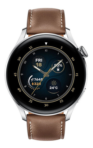 Huawei Watch 3 Classic 1.43" con red móvil caja 46mm de  acero inoxidable y cerámica  silver, malla  brown de  cuero cuero y bisel  plateado de  dlc